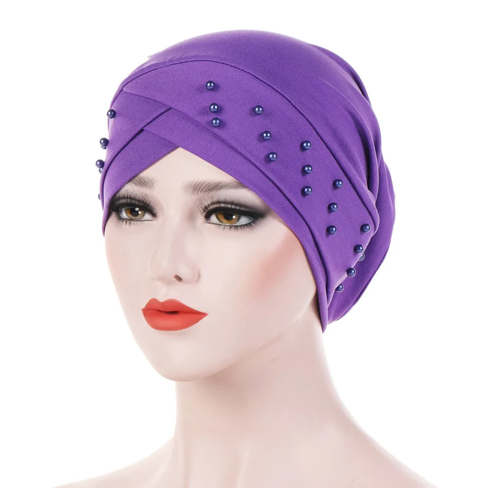 Kepahoo neue Frauen elastischen Turban Hut muslimischen Hijab islamische Perlen Krebs Chemo Mütze Damen Hijab Stretch Hijab Mütze muslimischen Schal