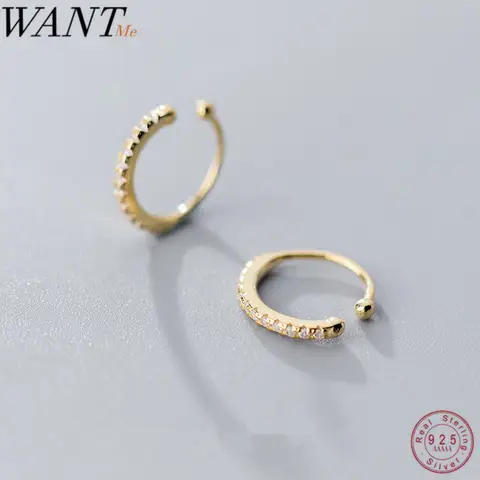 WANTME Genuine 100% 925 Sterling Silver U-shaped Clip Earrings Non Pierced Earrings Fashion Women Punk Rock Ear Cuff Jewelry