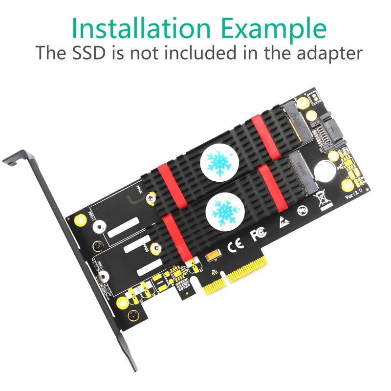 Riser Card Pcie Naar M2 Adapter Uitbreiding Kaarten Pci-E X4 3.0 M.2 Ssd Sata/Nvme Protocol Ssd Adapter M Key/B Sleutel Met 2Pcs Heatsink
