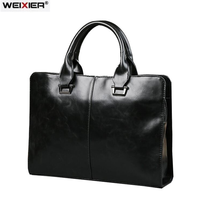 Men's Business office Briefcase Computer Laptop Handbag male Top PU Leather Tote man Large Solid Shoulder bags Black Vintage bag