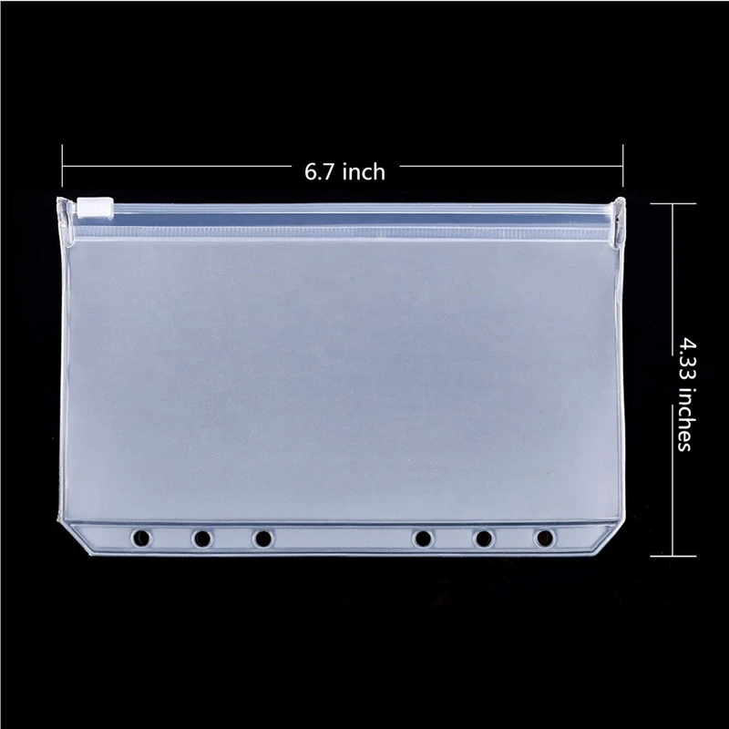 34 PCS Binder Pockets A6 Size 6 Holes Zipper Binder Pouch Folders Clear Waterproof PVC Loose Leaf Bags for 6 Ring Binder