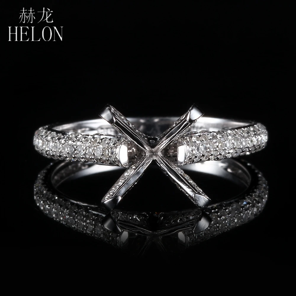 HELON Round Cut 7-8mm Solid 14k White Gold 0.7ct Real Natural Diamonds Women Fine Jewelry Semi Mount Engagement Wedding Ring