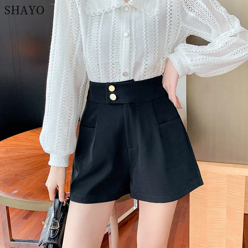 

2021 Office Ladies Wide Leg Shorts Womens Pocket Buttons Leisure Streetwear Slim Harajuku High Waist Suit Shorts Work Wear