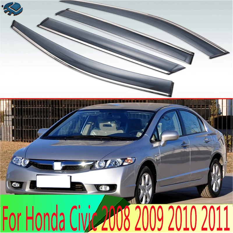 

For Honda Civic 2008 2009 2010 2011 Plastic Exterior Visor Vent Shades Window Sun Rain Guard Deflector