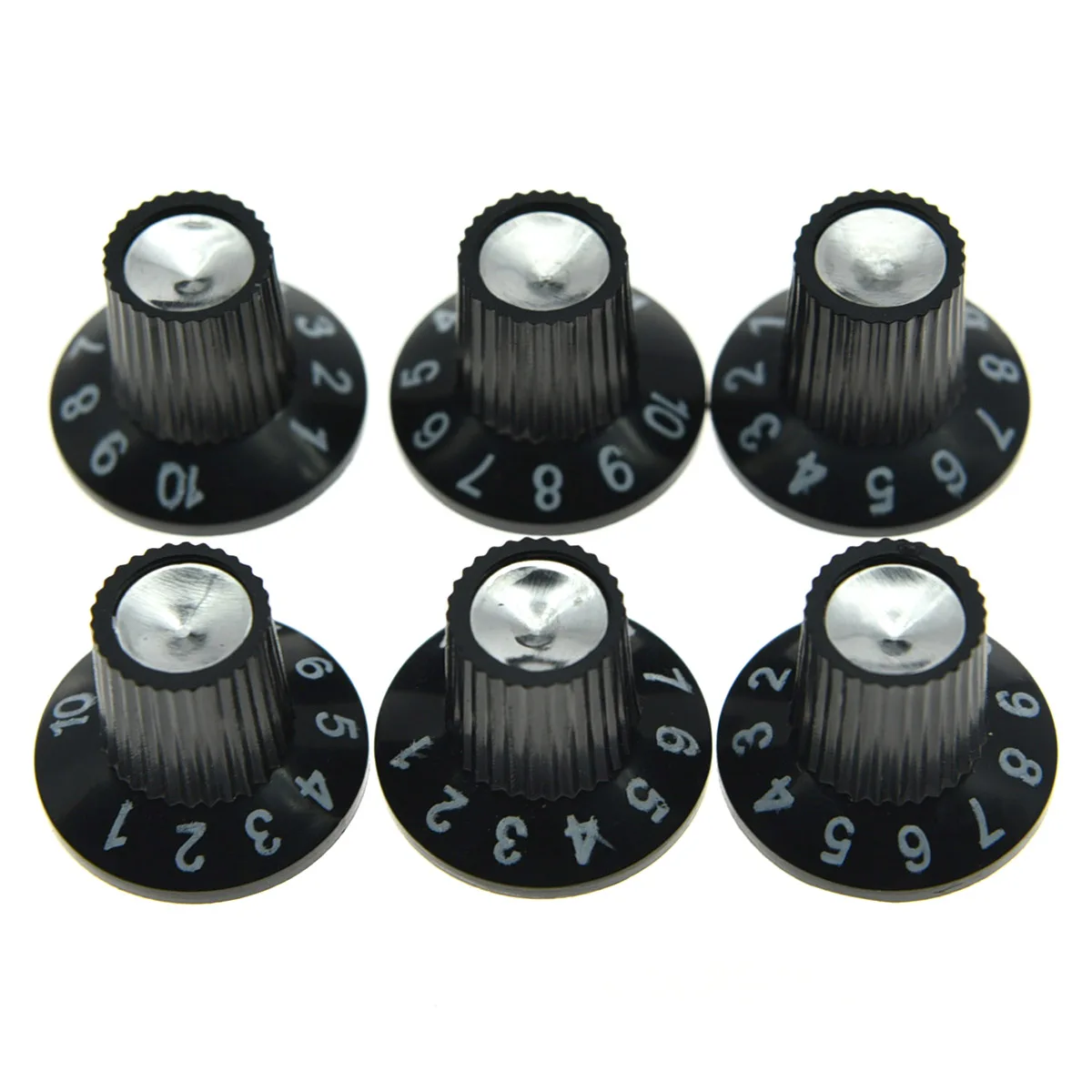 6PCS Black with Silver FD Style Guitar Amp Knobs Skirted Knobs Fits for Fender 6mm Shaft Pots Amplifers Guitar Accessories