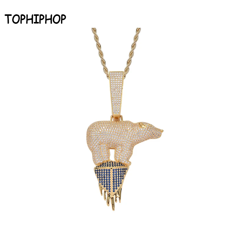 

TOPHIPHOP Polar Bear Pendant Necklace Fashion Hip Hop Ice Out CZ Bling Tennis Chain Chain Necklace Men's Women's Jewelry Gifts