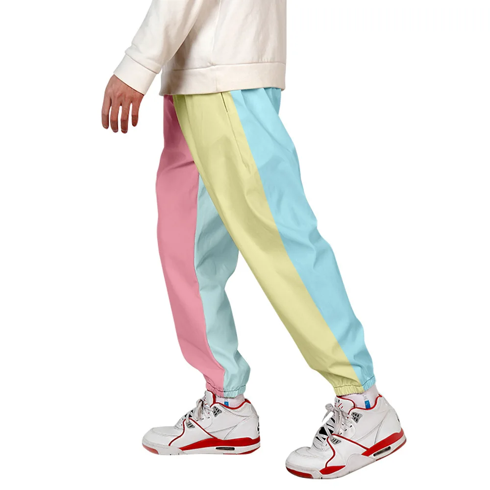 Fashion Patchwork of Color Blocks Sweatpants Men Multi Pocket Long Cargo Pant Harajuku Hip Hop Jogger Trousers Streetwear Pants