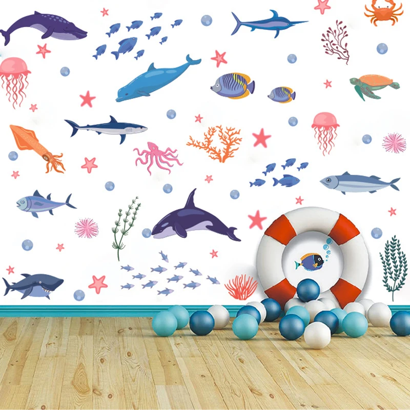 Sea World Peel En Stick Muurstickers Fishes & Zee Planten Pvc Stickers Cartoon Thuis Window Wall Art Voor Nursery badkamer Gdeals