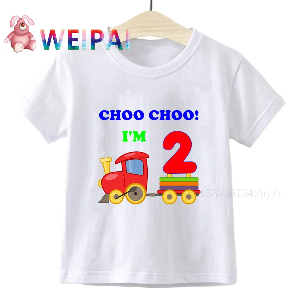 Boy Train 1-9 Birthday Number Print T Shirt Children CHOO CHOO T-shirts Boy&Girl Funny Gift Tshirt Present Family Outfit