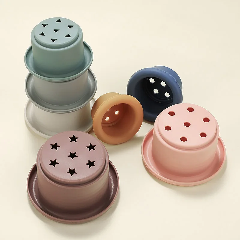 Baby Silikon Stapeln Tasse Bunte Intelligenz Geschenk Klapp Turm Spielzeug Montessori Pädagogisches Spielzeug Säuglingsbad Spielen Wasser Set – Detail 9