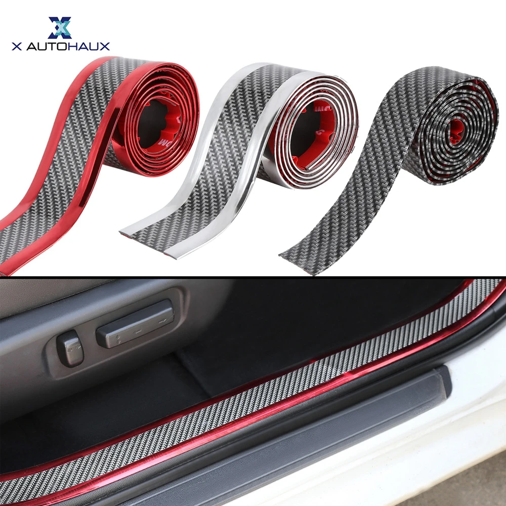 

X AUTOHAUX 100cmx3cm/5cm Car Sticker Carbon Fiber Rubber Pattern Door Pedal Sill Trim Bumper Protector Edge Guard Strip DIY