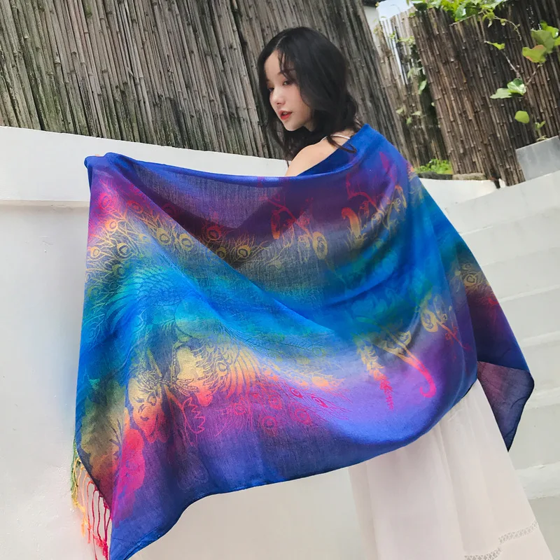 Ethnic Style Scarf Designer Brand Hijab Womens Bohemian Hippie Gradient All-match Tassels Scarves Travel Blanket New Arrival