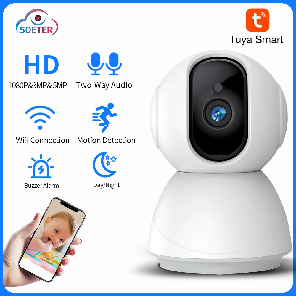 SDETER Tuya 5MP 3MP 1080P Wireless Wifi IP Camera PTZ 4X Digital Zoom Surveillance AI Human Detect Security CCTV Cam For Home