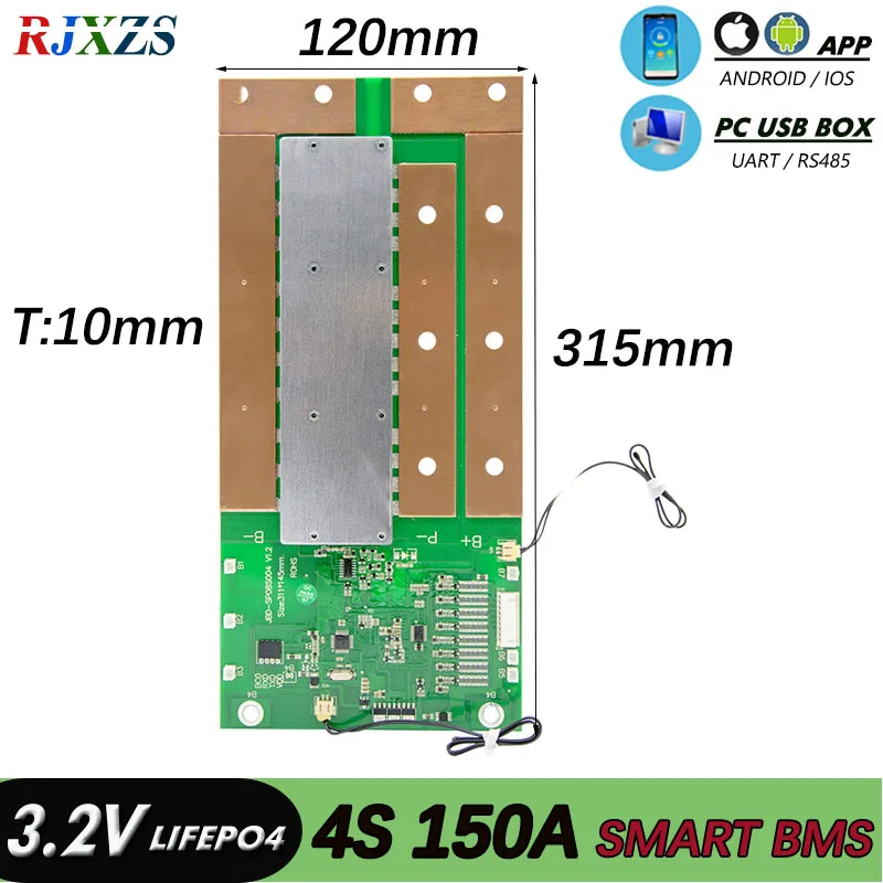 

Smart BMS 4S 100A/150A 12v LiFePO4 PCM With External Android bluetooth-compatible APP UART For Motor Start