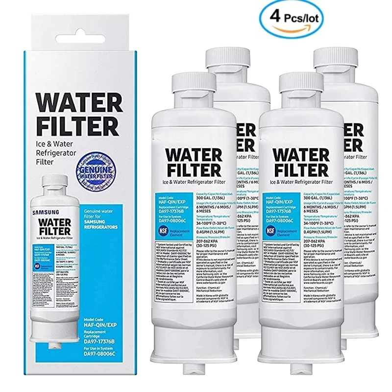 Replace Samsung DA97-17376B, HAF-QIN / EXP refrigerator water filter, 4 pieces