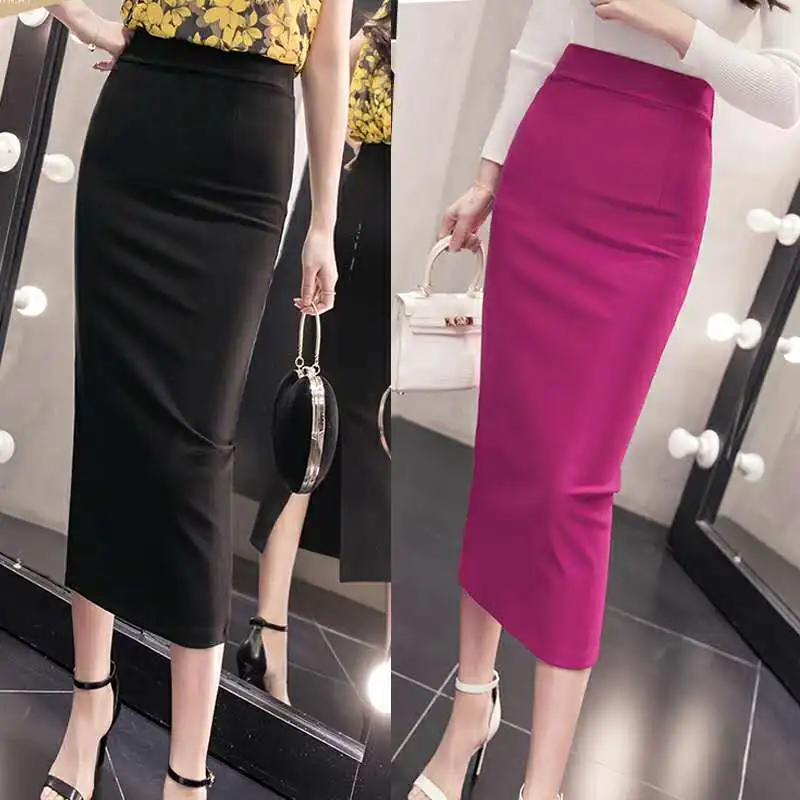 2024 summer new women's stretch slim temperament bag hip skirt ladies Knee-Length Casual Polyester Solid