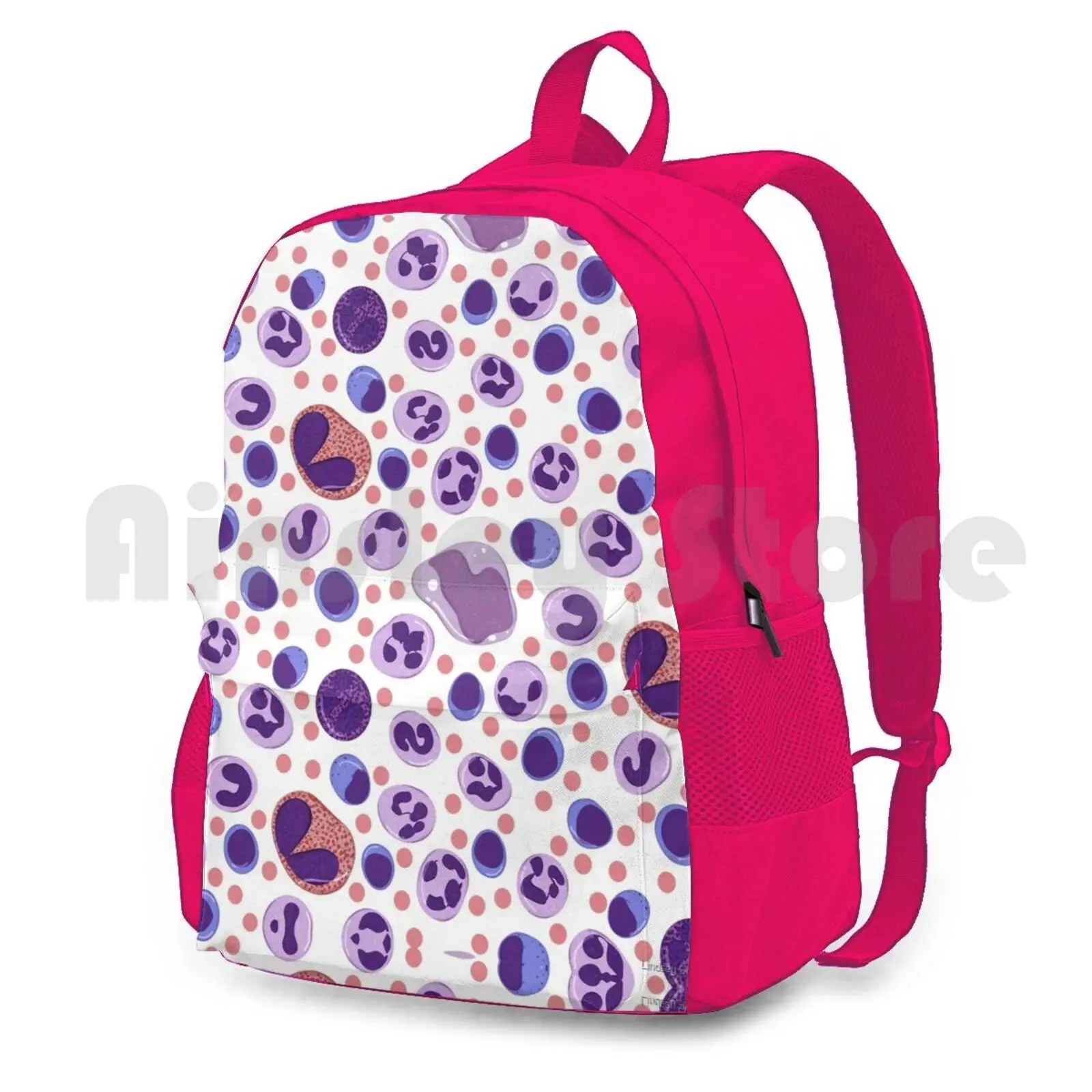 Large White Blood Cell Pattern Outdoor Hiking Backpack Waterproof Camping Travel Lab Science Medicine Hematology Blood