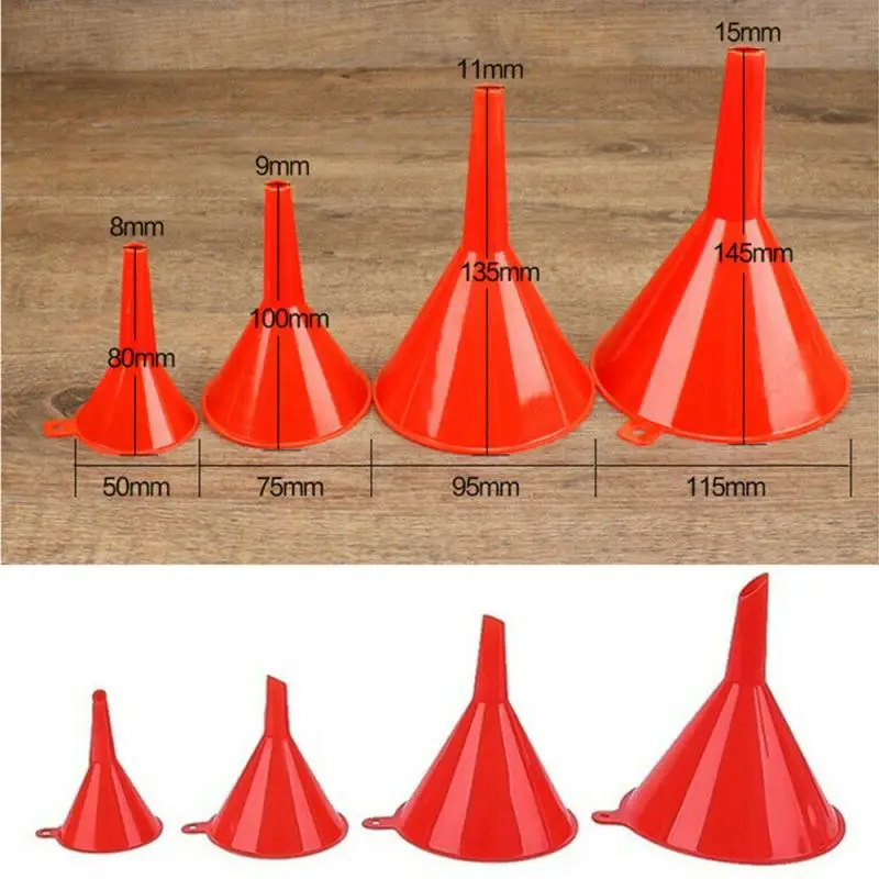 4pcs Set Household Kitchen Garage Liquid Petrol Funnel Kits Red Filling Oil Change Equipment Multi Use Funnel