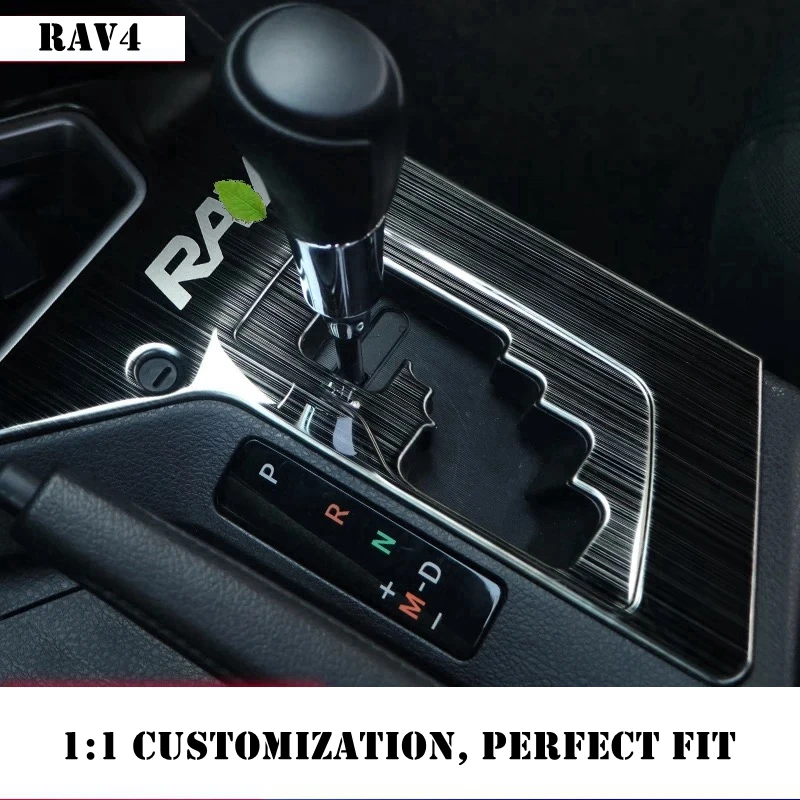 304 Stainless steel Wire black titanium drawing Mirror Gear Shift Panel Trim Frame Cover For Toyota RAV4 RAV 4 2016 2017 2018