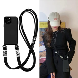 Crossbody Lanyard Necklace Liquid Silicone Soft Phone Case For iPhone 17 16 15 14 11 12 13 Pro Max Plus XS XR Solid Color Cover
