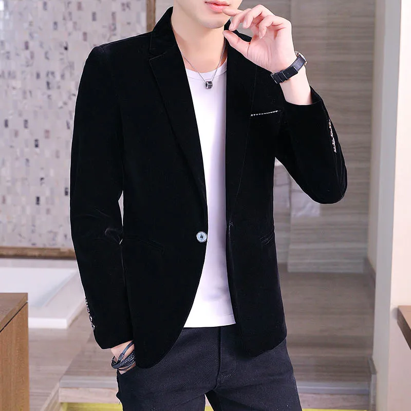 Blazer en velours doré pour homme, veste de costume décontractée, Slim, à la mode, 5XL, collection automne et printemps