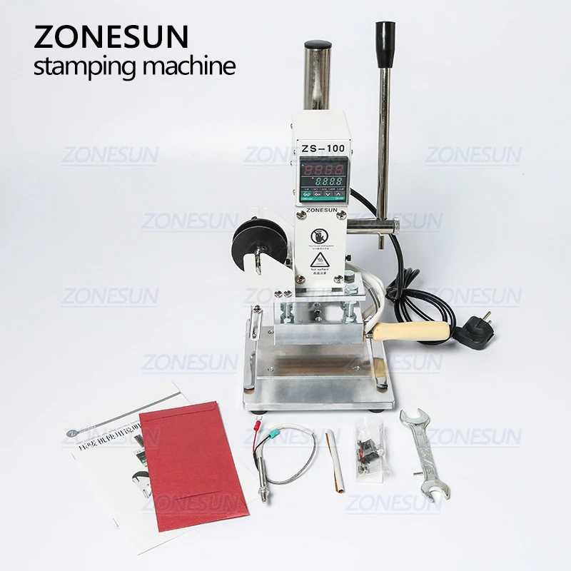 ZONESUN-máquina de estampado Manual de ZS-100A, papel de cuero, logotipo de lápiz, papel de aluminio caliente, máquina de estampado de bronce, prensa de calor