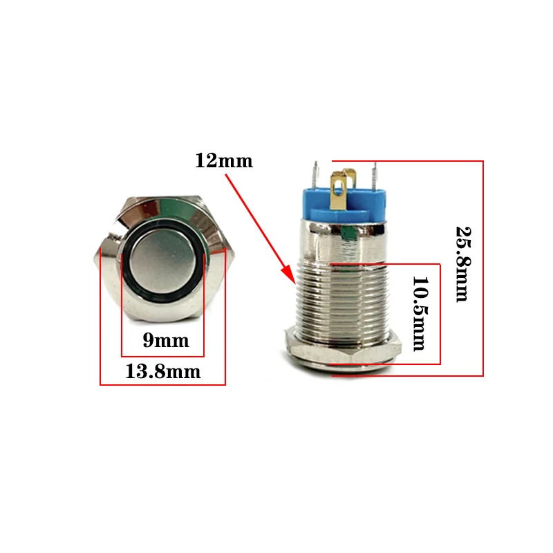 12/16/19/22mm Waterproof Metal Push Button Switch LED Light Momentary Latching Car Engine Power Switch 5V 12V 24V 220V Red Blue