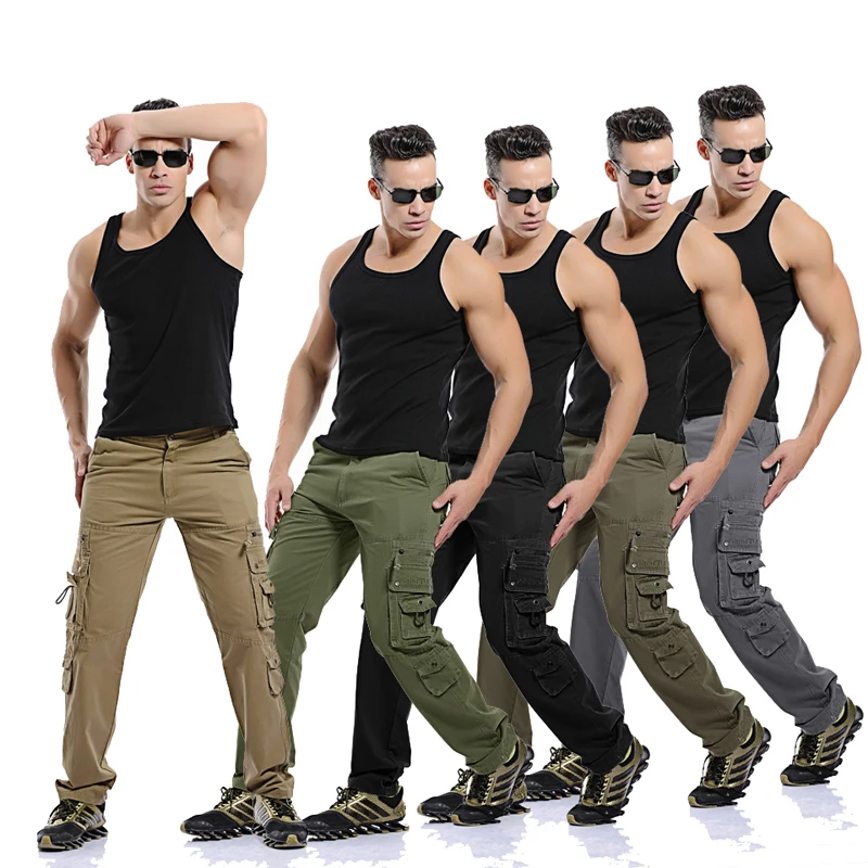 New Men Cargo Pants big pockets decoration mens Casual trousers easy wash autumn army green pants male trousers size 40