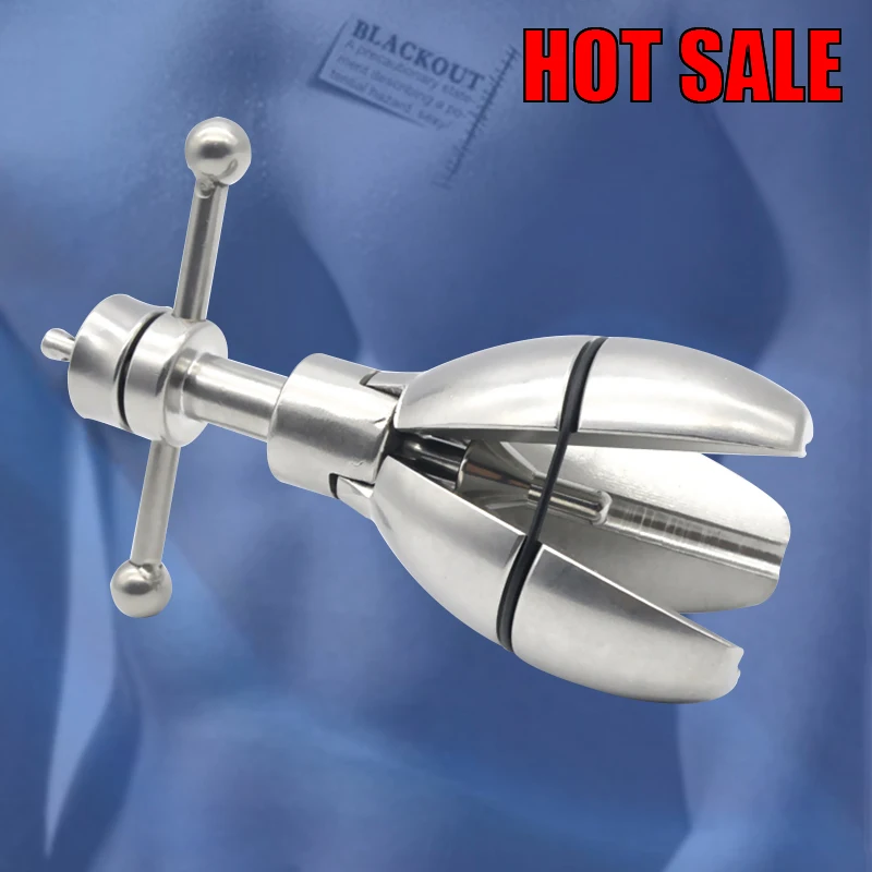 BLACKOUT  New Metal Stainless Steel Stretching Anal Dilator Butt Plug Lock Chastity Device Male Female Sex Toys BDSM A124