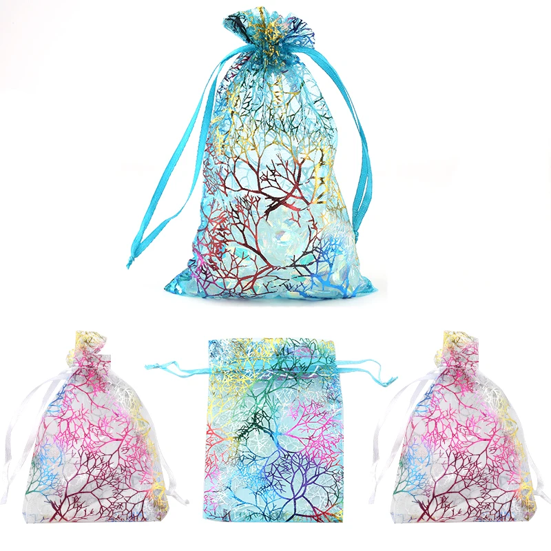 QIAO 100pcs/lot Drawstring Organza Bags Wedding Christmas Decoration Gift Bag Jewelry Packaging Bags & Pouches