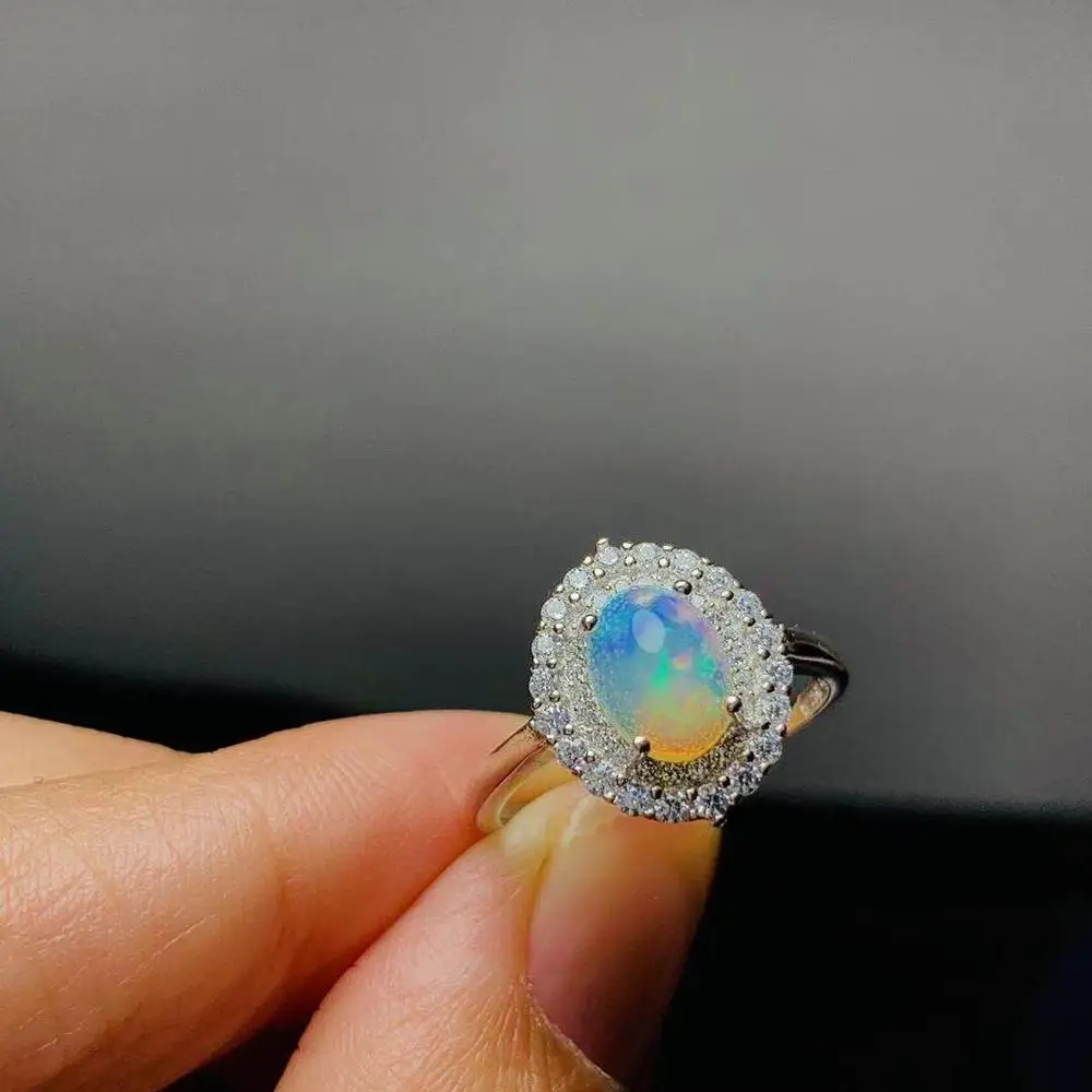 Thiên Nhiên Mới Nhẫn Nữ Opal 925 Bạc Nhẫn Nữ Kiểu Dáng Sang Trọng Lịch Lãm Đá Chính Kích Thước 6x8mm