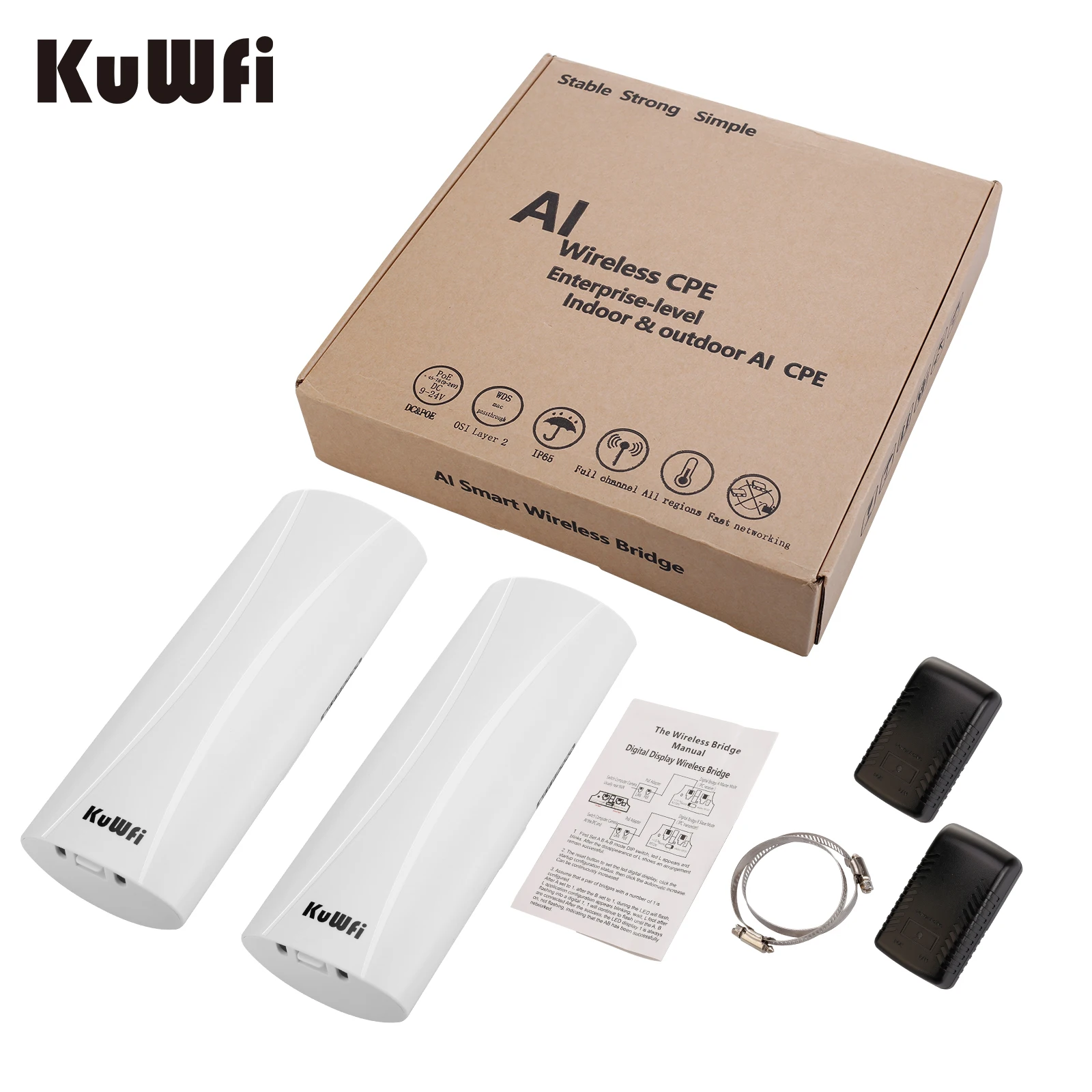 KuWFi Wireless Bridge Router Outdoor 5.8G 1-3KM Long Range Wifi Repeater 300Mbp Wireless Access Point14dBi Wifi Signal Amplifier