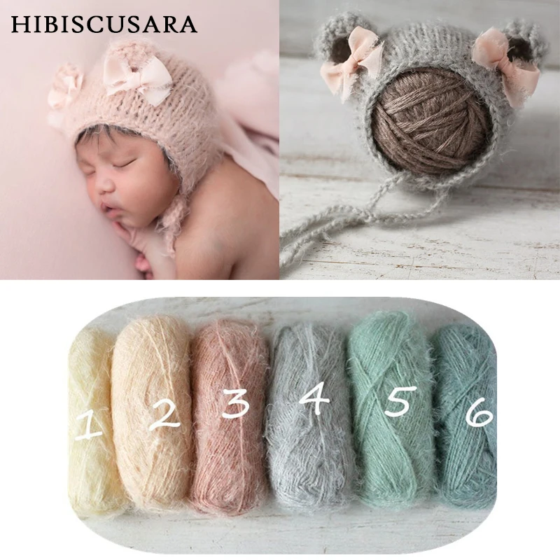 Cute Newborn Baby Knitted Hat Mohair Knitting Soft Bear Bonnet With Bow Infant Animal Cap Photo Props Accessories