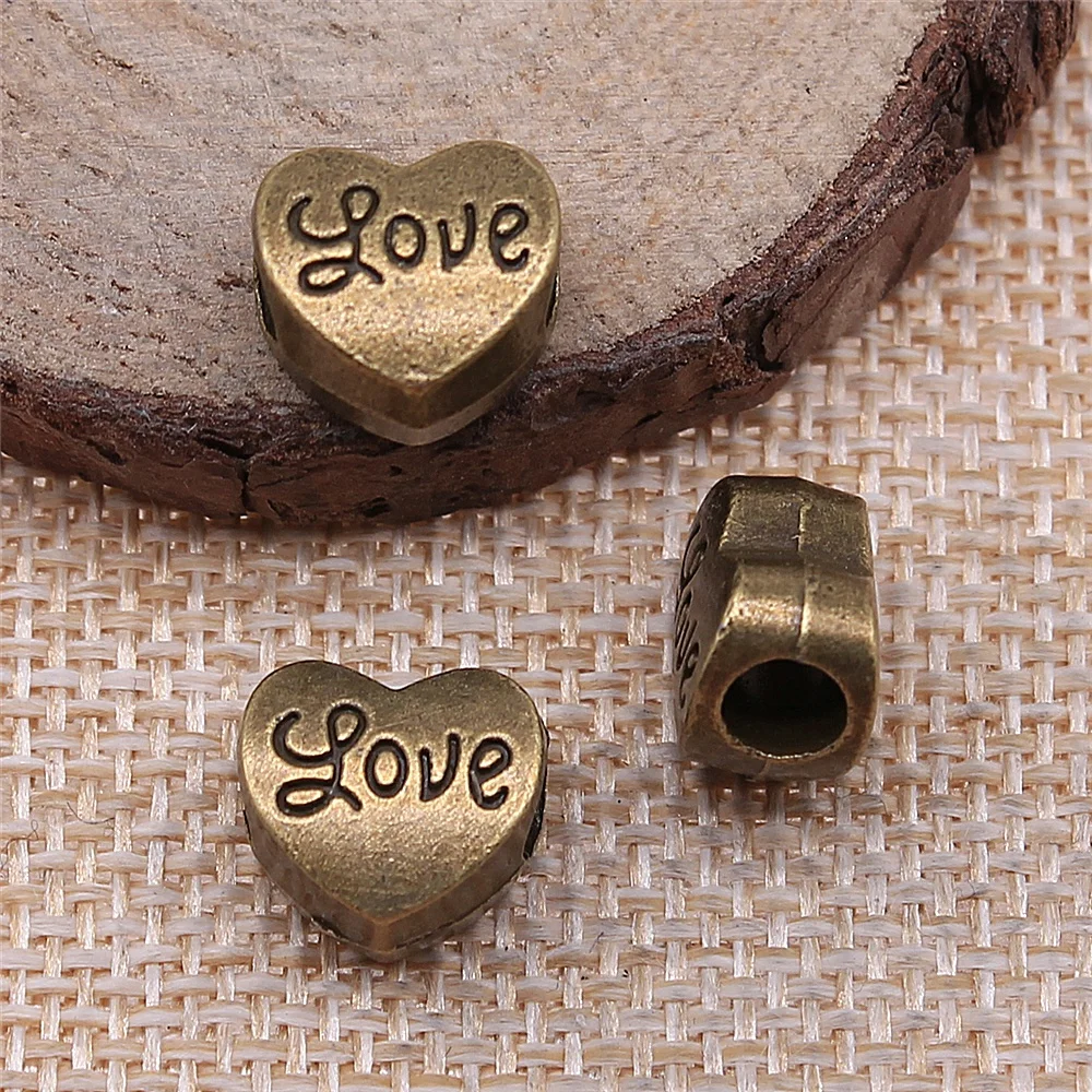 23pcs 12x11x7mm antique bronze love big hole beads charms diy retro jewelry fit Earring keychain hair card pendant