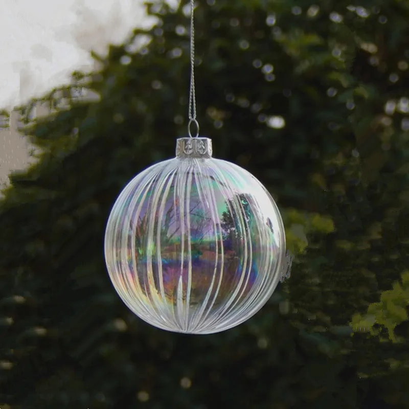 

Small Packing Diameter=6cm 8cm 10cm Pearl Lustre Striped Glass Ball Home Decoration Christmas Day Tree Pendant Hanging Globe