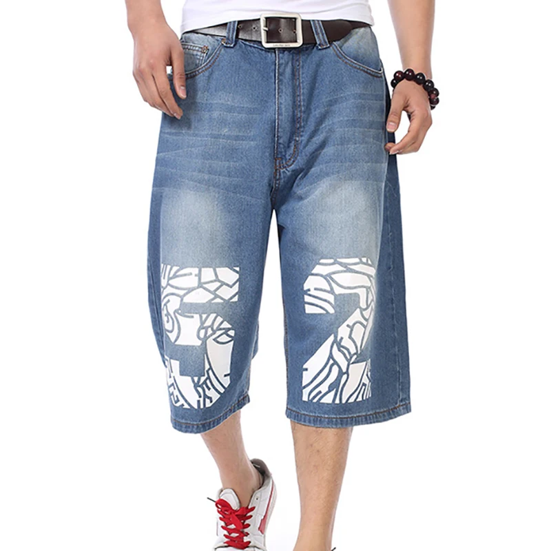 

Pop Nice Men Loose Jeans HIP HOP Skateboard Short Jeans USA Style Men's Vogue Trousers Size 30-46