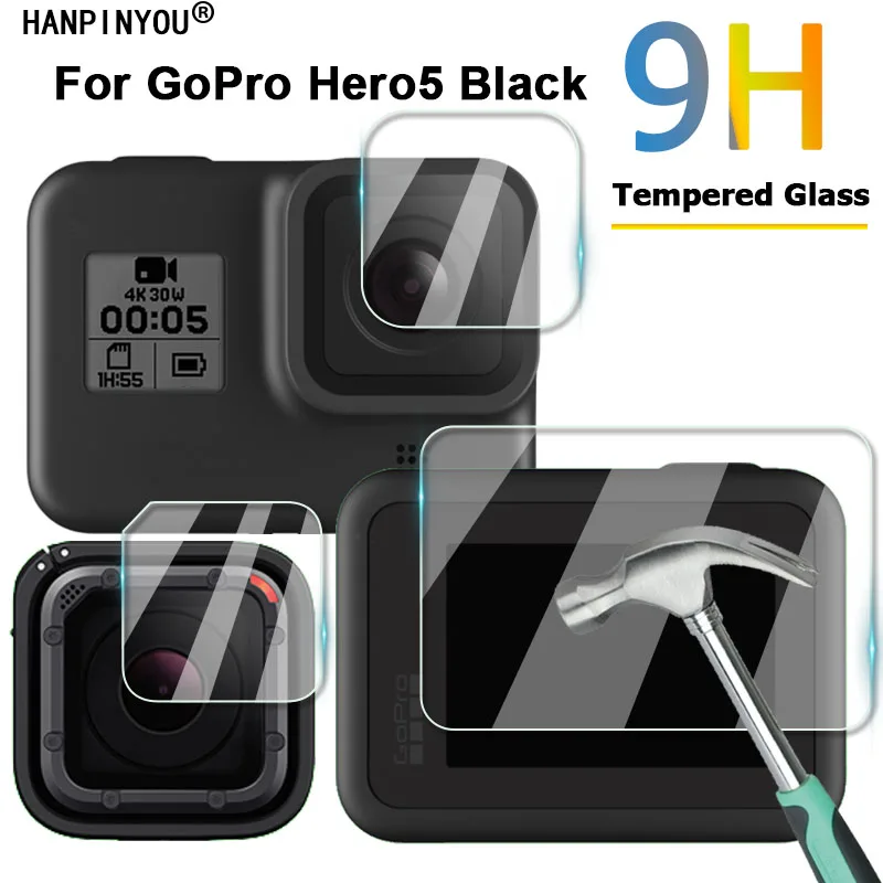 1 Set For GoPro Hero 5 Hero5 Black / Session Clear Ultra Slim Camera Lens + LCD Screen 2.5D Tempered Glass Protector Film