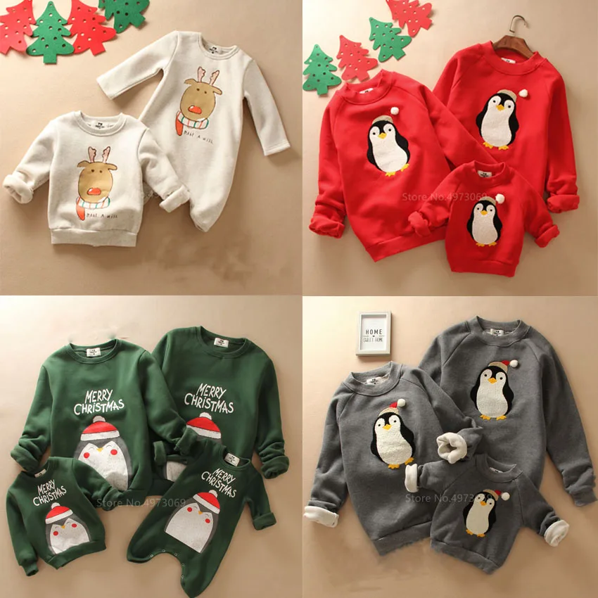 

Christmas New Year Family Matching Clothes Winter Warm Santa Claus Elk Print Ugly Sweaters Xmas Gift Mommy and Me Hoodies Outfit