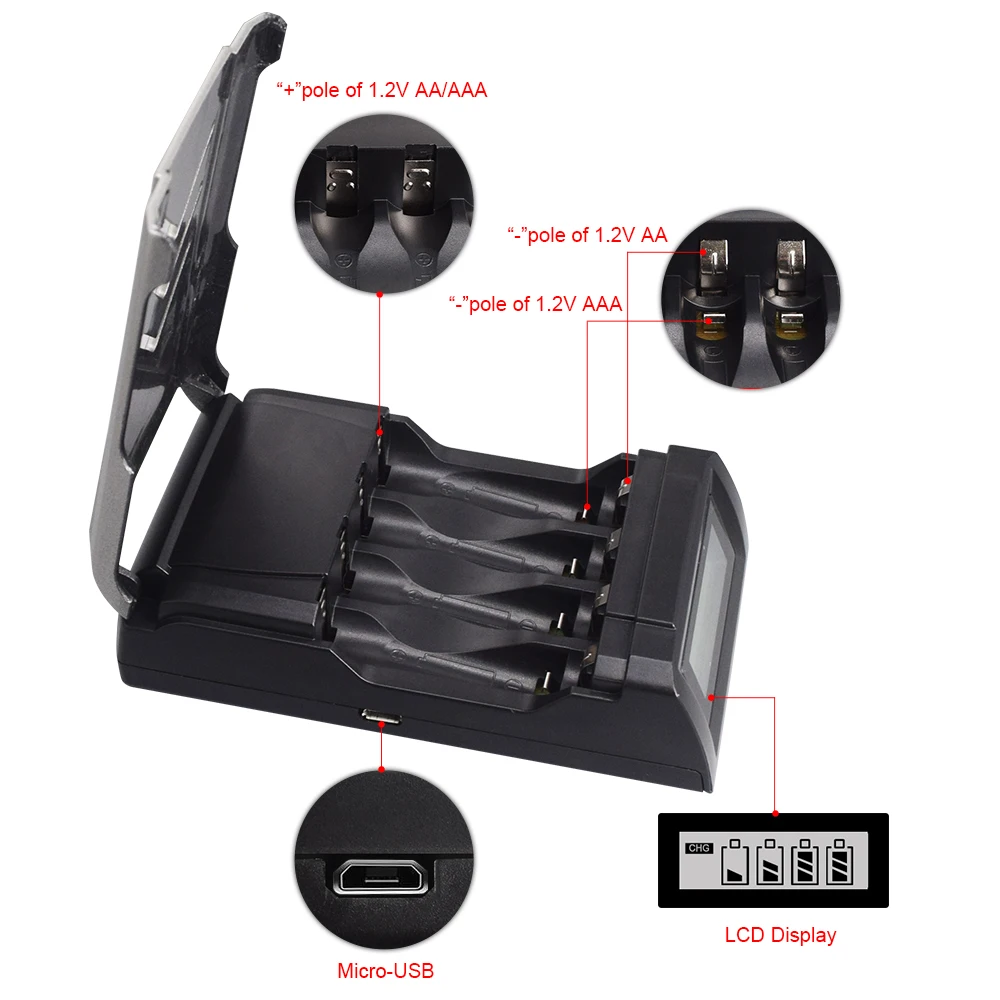 AA AAA 재충전 전지를위한 PALO USB 똑똑한 지적인 AA 건전지 충전기 Ni mh Ni-Cd 1.2V 재충전 전지