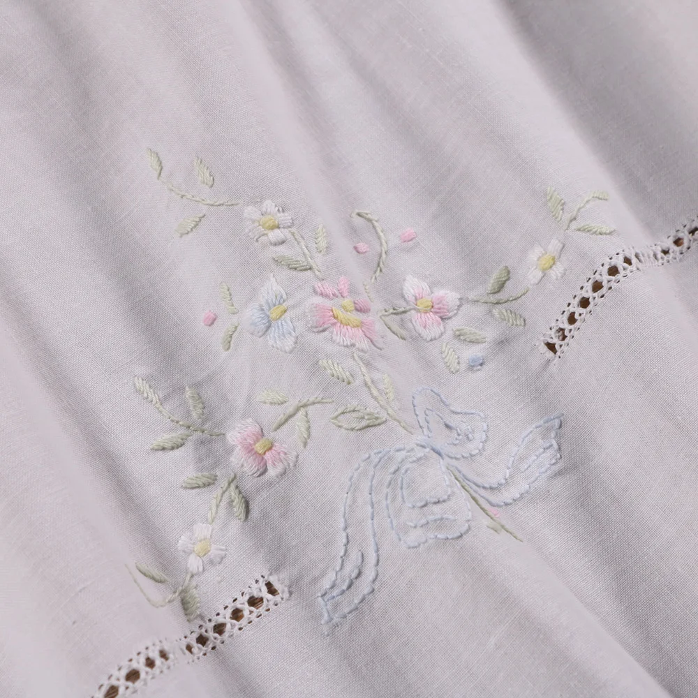 SH01:  1piece Hand embroidered flowers Drawnwork Hollowed out pattern White Ramie Cotton  fabrics  bedclothes Sheet