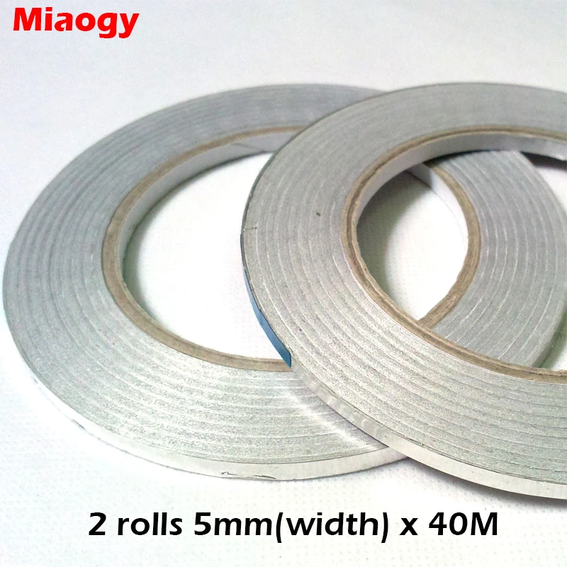 Promotion! 2PCS 5mm* 40 meters *0.06mm Adhesive Aluminum Foil Tape for Radiation-Resistant EMI Shielding *FREE SHIPPING*