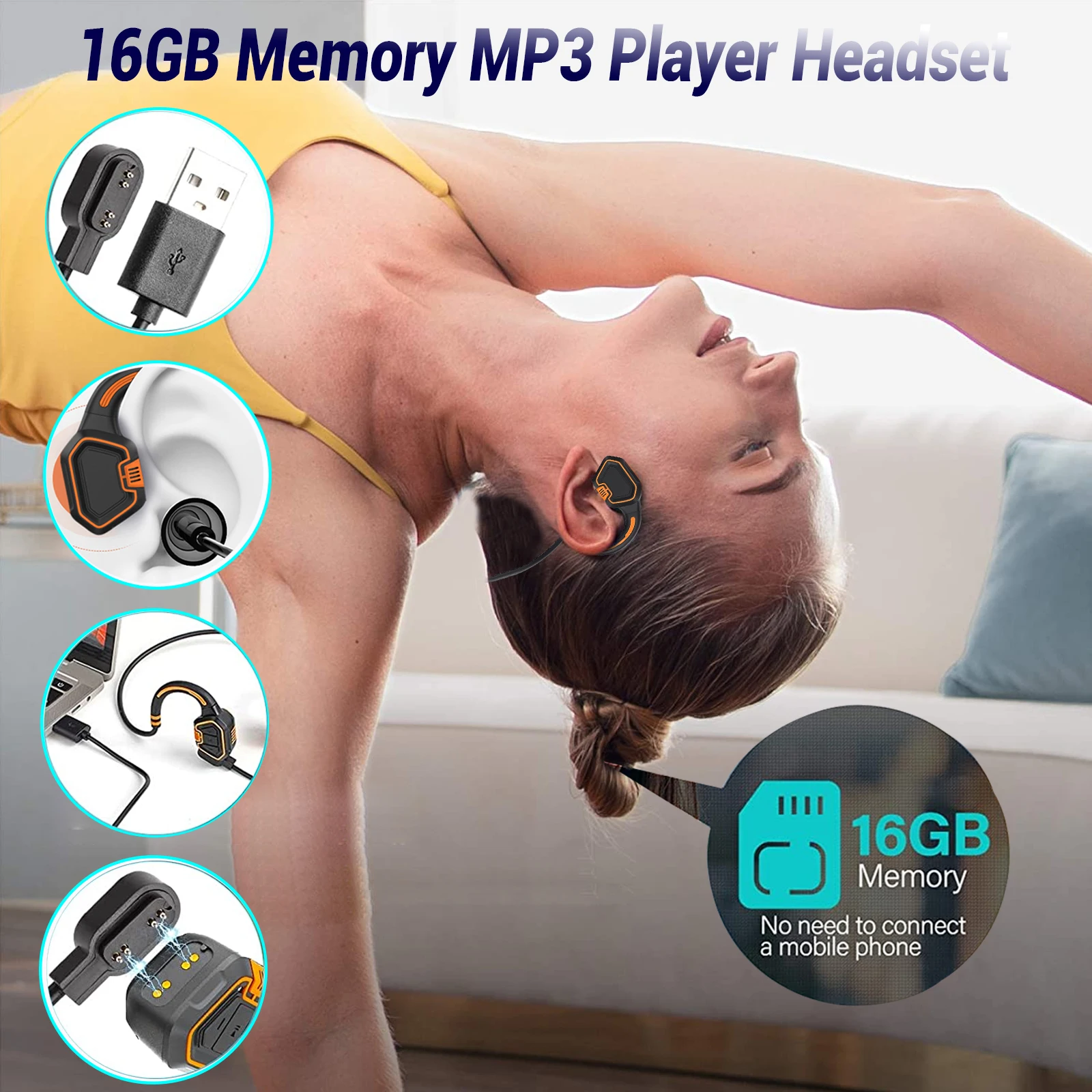 Bluetooth 5,1 наушники с костной проводимостью IP68 Водонепроницаемая гарнитура беспроводная Спортивная 16 ГБ MP3 музыкальный плеер с микрофоном для громкой связи