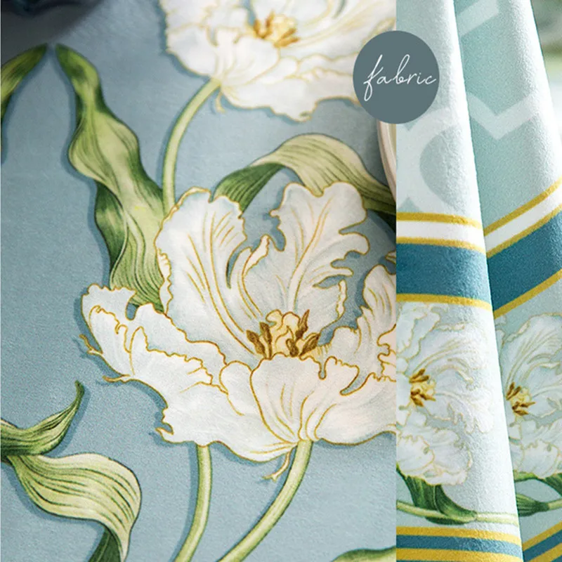 Pearl Cushion Cover with Lily Flowers Artwork, Square Accent Pillow Case, Blue and Green, Light Luxury Lace, 45x45cm view 5