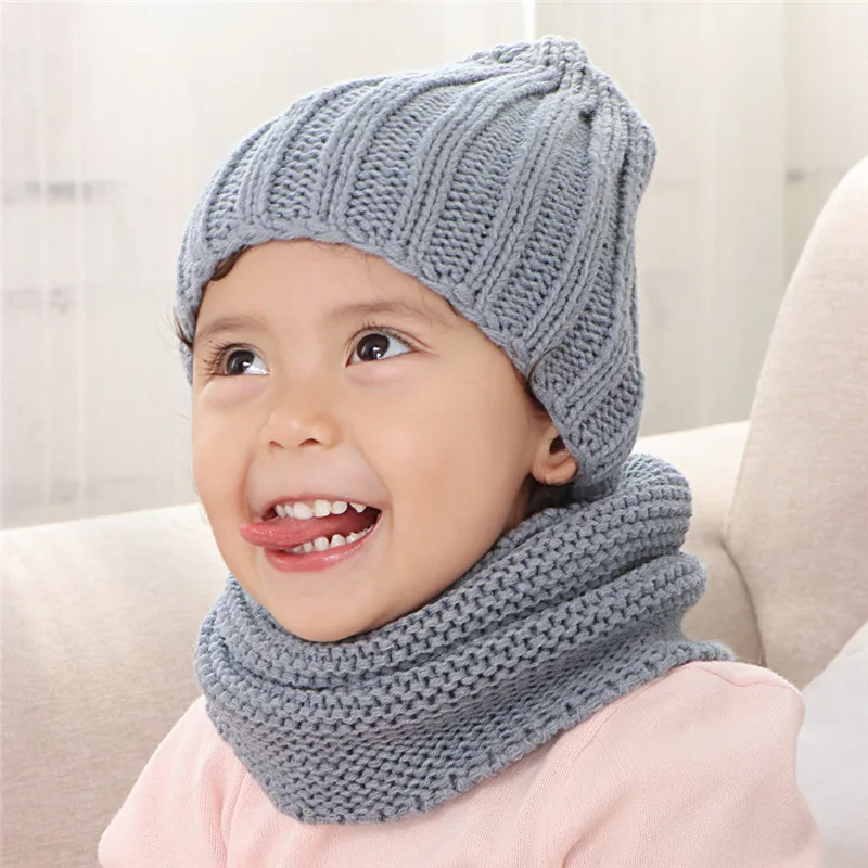 

2024 NEW hat and scarf for children solid acrylic kids hat with a scarf knit girls boy hats scarves set winter accessories