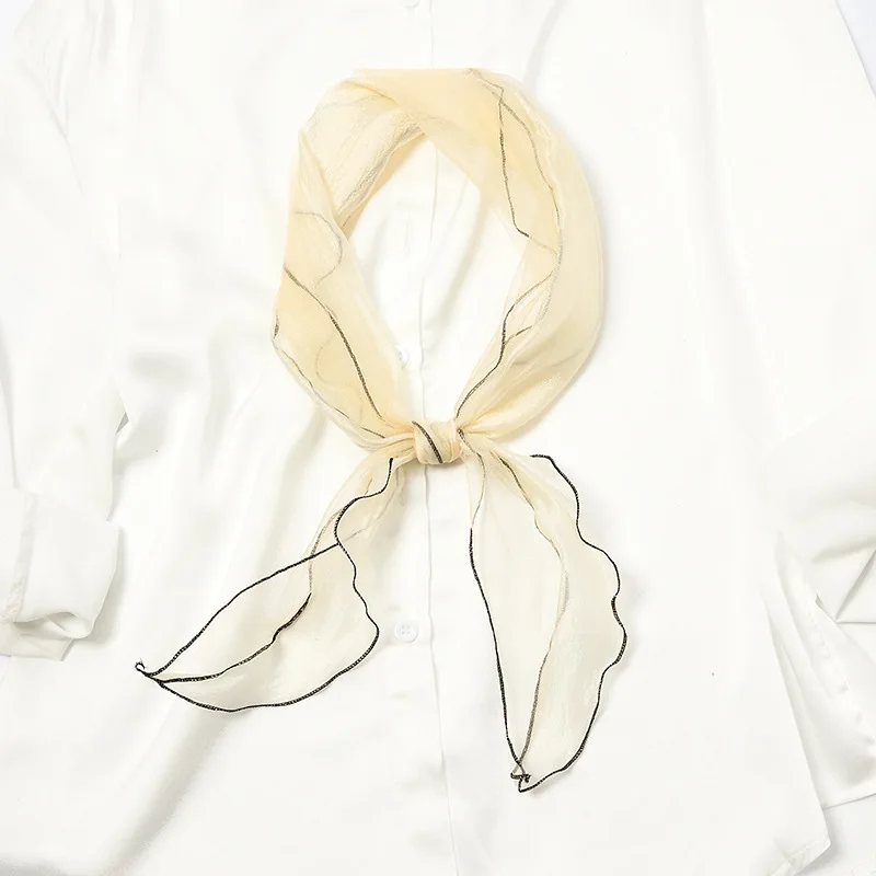 

Women Organza Head Scarf Light Soft Chiffon Scarf Patchwork Small Silk Bandana Solid Color Neckwear Design