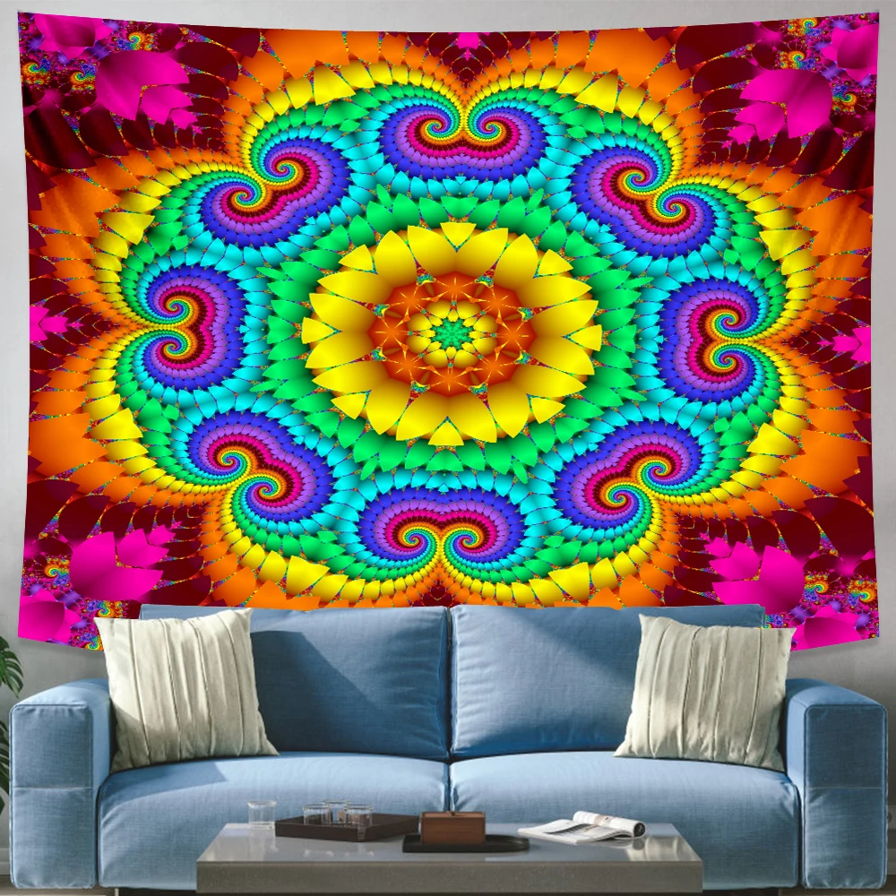 Indian Psychedelic Colorful Mandala Tapestry Bohemian Witchcraft Hippie Night Background Wall Hanging Dormitory Bedspread Yoga