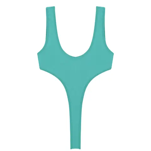 Women's Swimsuit One Piece Silky See Through Sheer Lingerie Swimwear Deep Scoop Neck Sleeveless High Cut Thong Leotard Bodysuit