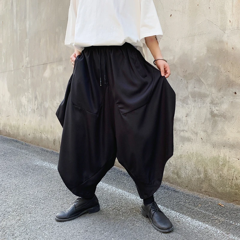 

Men's Casual Pants Black Large Fashion Personality Summer New Men's Nine Point Pants Fashion Large Loose Fashion
