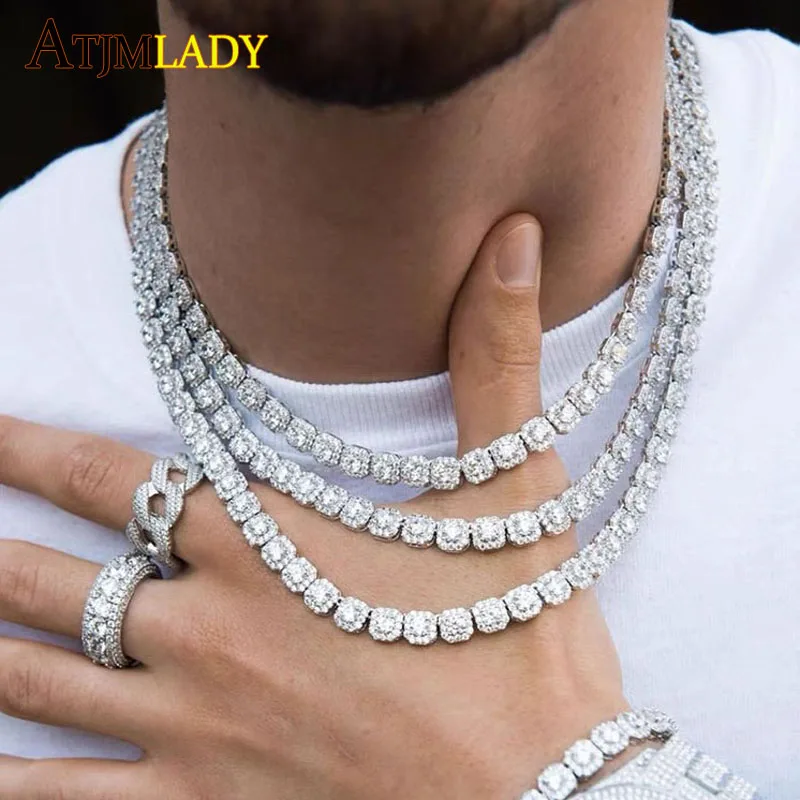 high quality 8MM iced out bling 5A cubic zirconia cz jewelry geometric clear cz paved hiphop cz cluster link chain men necklace