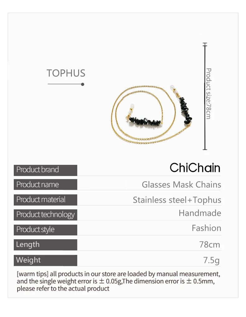 Mode Stein Perlen Kette Handgemachte Brillen Kette Für Lesebrille Schnur Sonnenbrille Strap Halter Hals Gesicht Maske Band – Detail 2